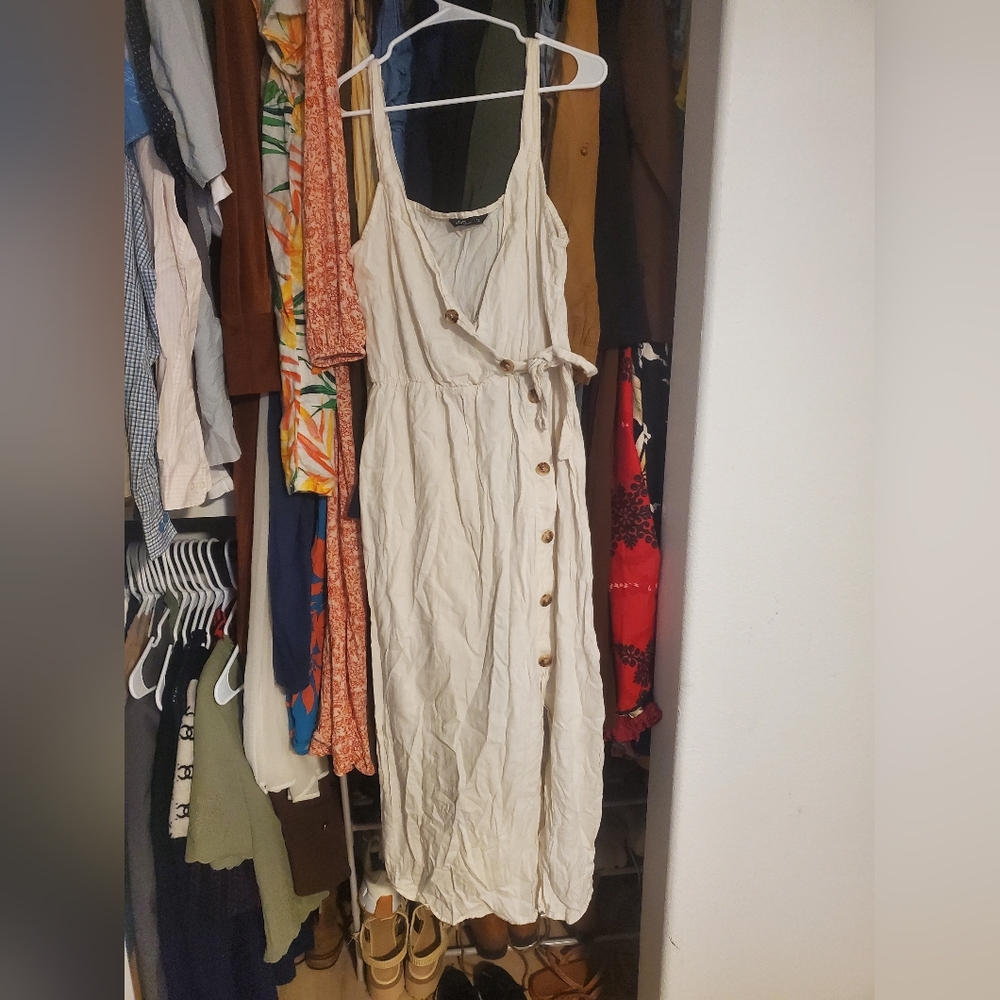 Elegant Cream Button-Down Linen Dress